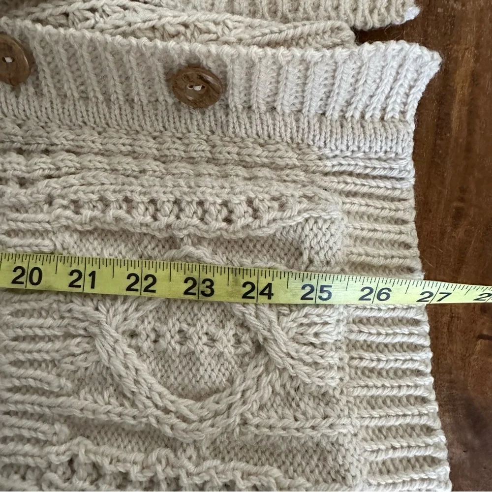VTG‎ Gaelterra wool heavy knit fisherman cardigan sweater cream size EU 40 - Picture 8 of 12